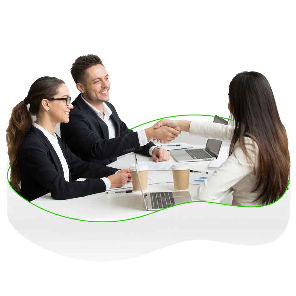 Three people having a team discussion